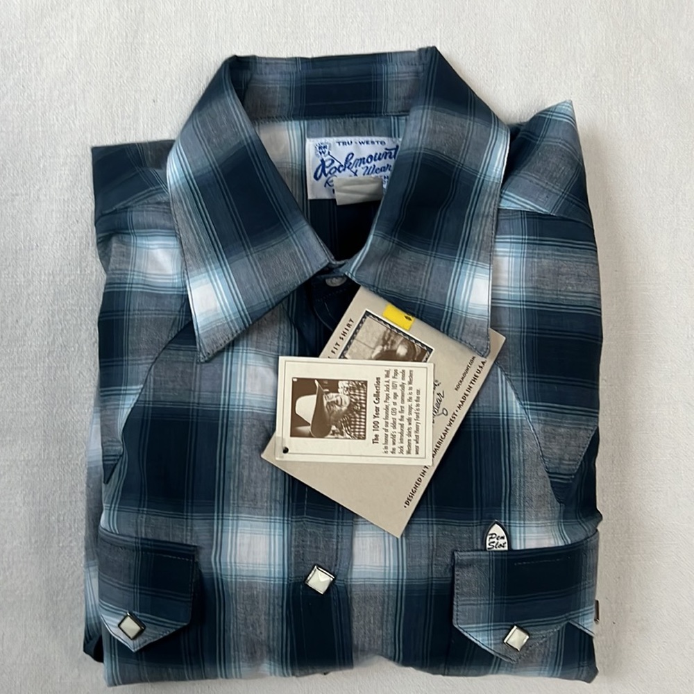 *SOLD* NWT tru-west rockmount ranch wear vintage blue western shirt - S